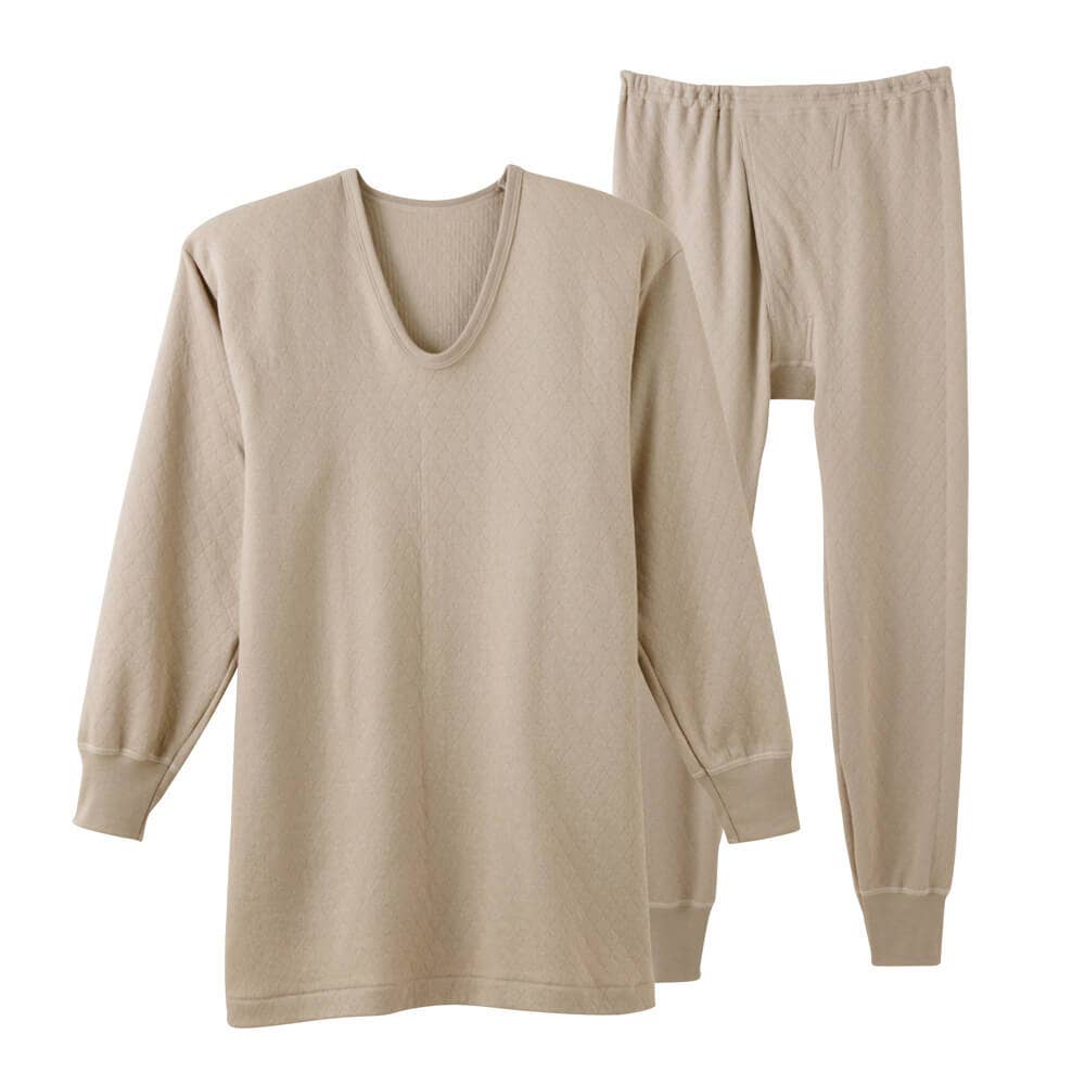 [Top and bottom set] Long sleeves, U-neck, long pants (front opening)